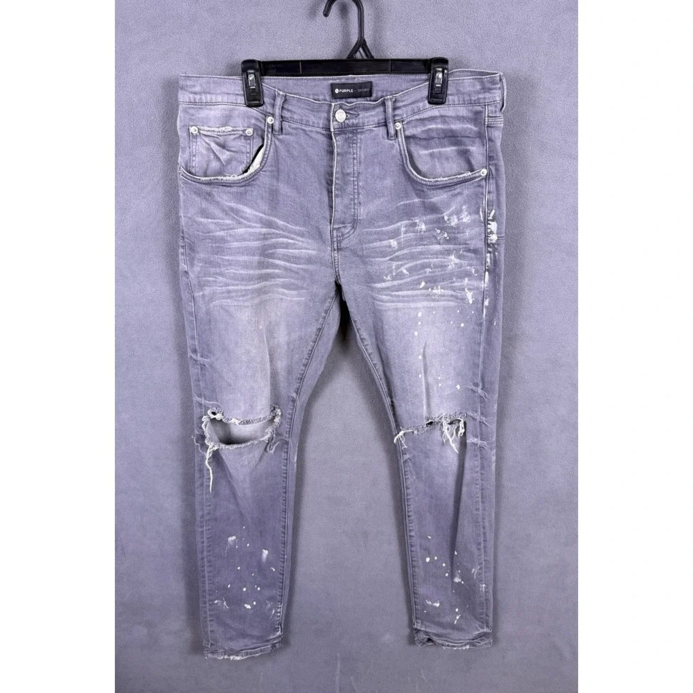 Purple‎ Brand Mens Jeans 36x34 Denim Distressed Low Rise Slim Fit P001 Designer
